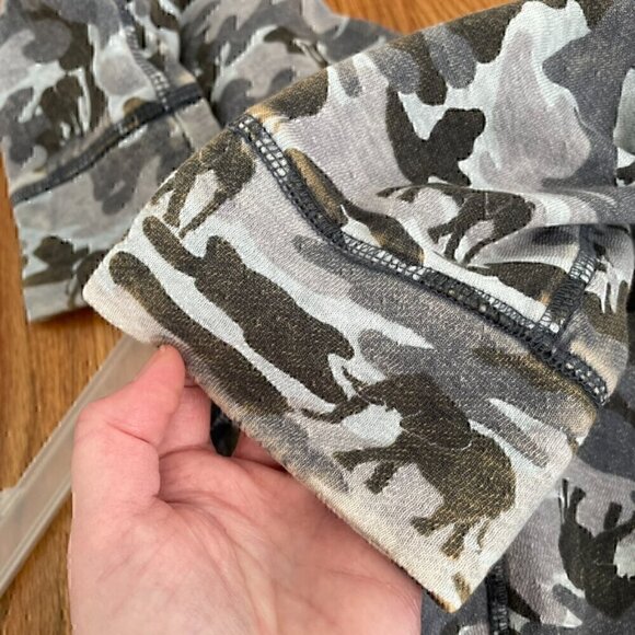 IVORY ELLA Camo Slim Fit Jogger Pants Gray Olive Distressed Pull On Drawstring - Picture 14 of 14